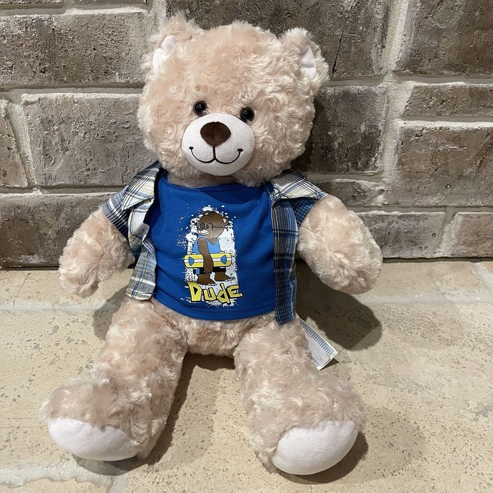 Build A‎ Bear Teddy Bear Toy Stuffed Animal 16 Inch Plush With Dude Tee Shirt
